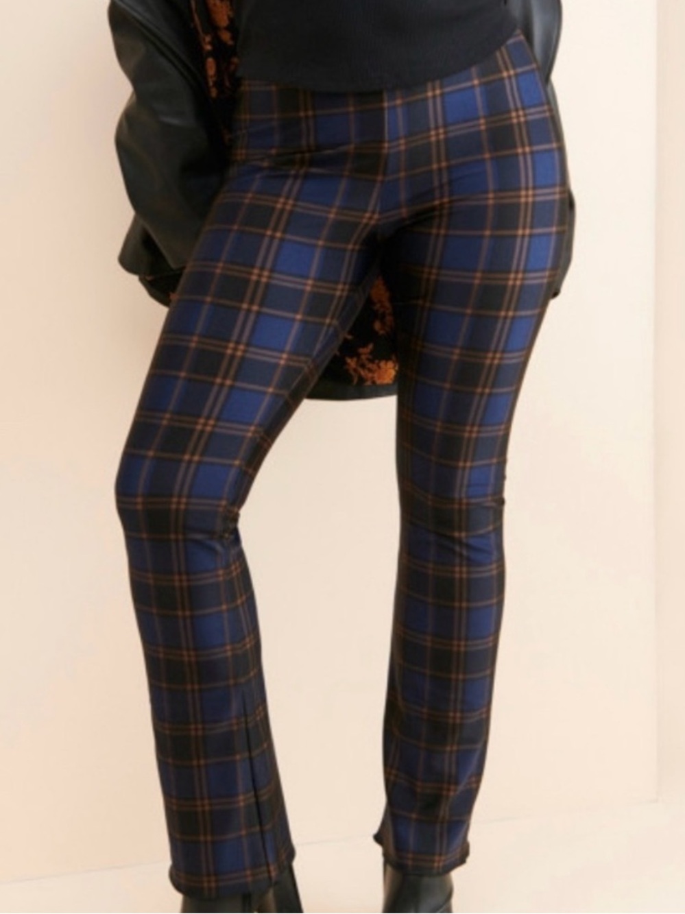 Good American Blue Plaid Pull On High Rise Pants Size 7 (4X) NWT!
